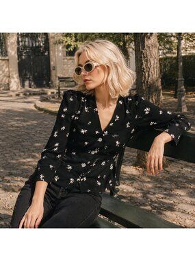 Rouje Mimi Top Blouse Long Sleeve Women Floral Black Casual Work Party Shirt 40